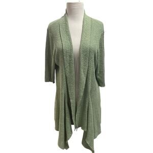 Eileen Fisher Cardigan Womens Large Green Open Linen Sweater Coastal Lagenlook